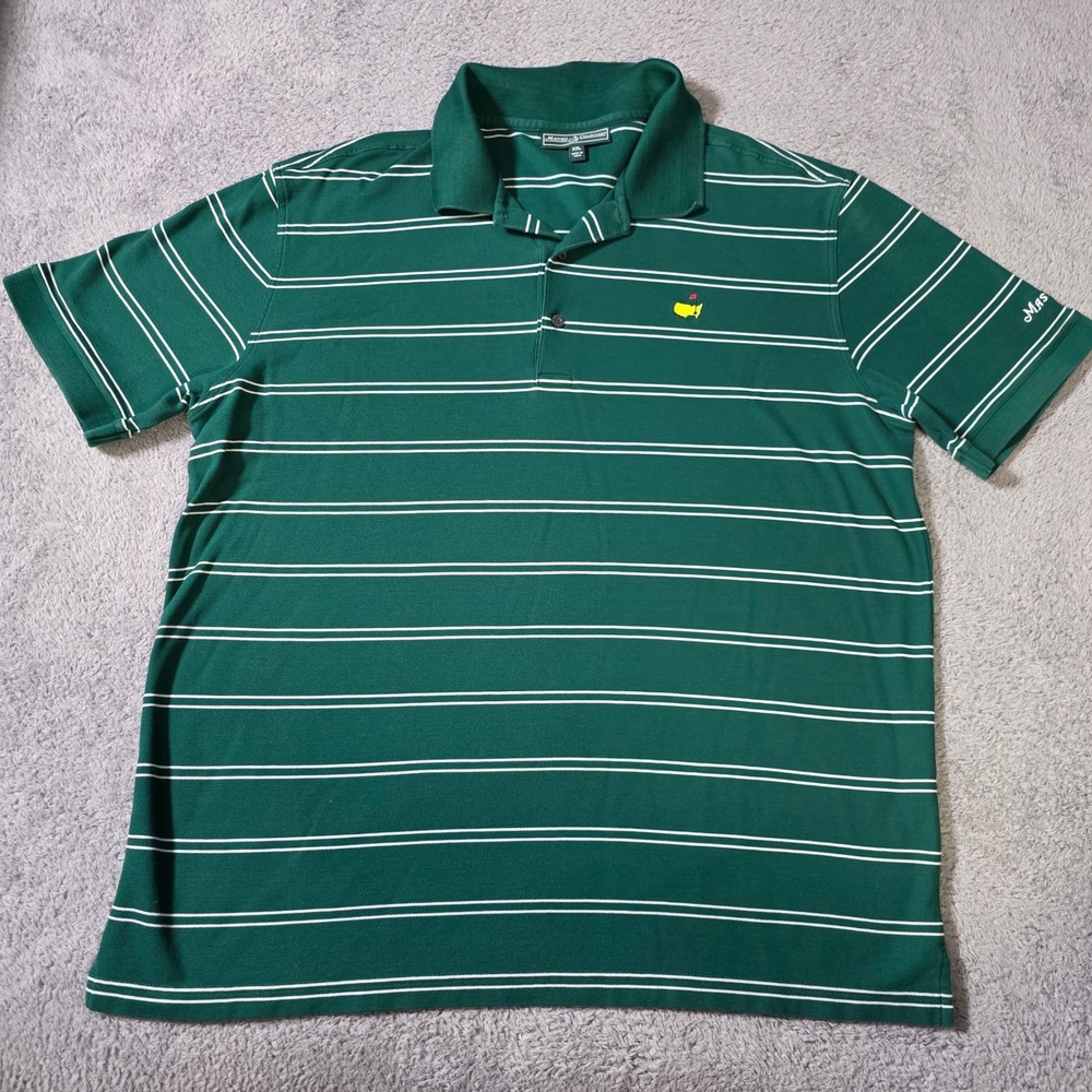 Masters Collection Mens XXL Polo Shirt Green Striped Pima Cotton Golf Logo
